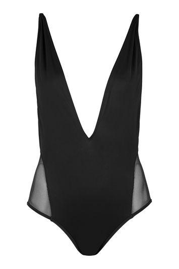 Topshop Tall Plunge Mesh Swimsuit