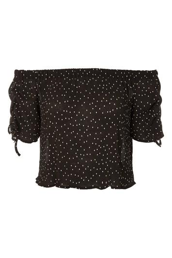 Topshop Spot Drawstring Sleeve Bardot Top