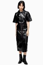 Topshop Black Vinyl Leather Midi Shirt Dress