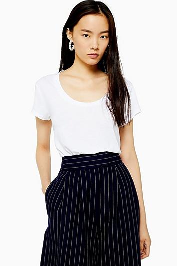 Topshop White Clean Cut Scoop Neck T-shirt