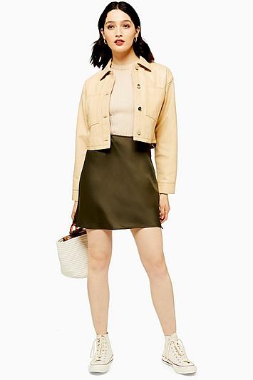 Topshop Khaki Satin Bias Mini Skirt