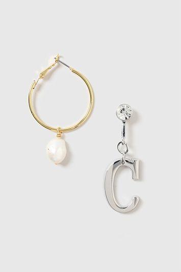 Topshop Mismatched C Initial Earring And Hoop By Unique