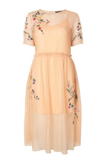 Topshop Petite Embroidered Mesh Midi Dress