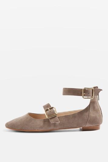 Topshop Katrina Suede Buckle Ballerina Shoes