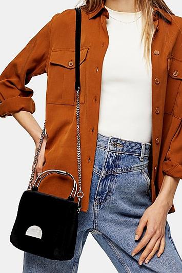 Topshop Olivia Black Velvet Cross Body Bag