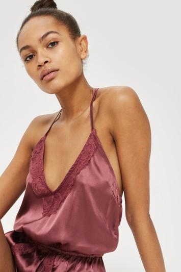 Topshop Lace Halter Satin Top