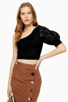 Topshop Lace One Shoulder Puff Sleeve Top
