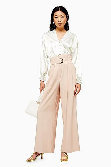 Topshop Blush Twill Wide Leg Trousers