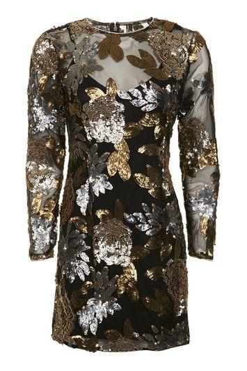 Topshop Tall Long Sleeve Embellished Mini Dress