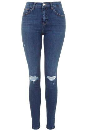 Topshop Moto Mid Blue Ripped Jamie Jeans