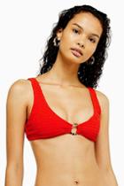 Topshop Red Shirred Ring Crop Bikini Top