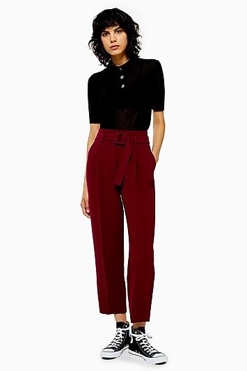 Topshop Burgundy Buckle Peg Trousers