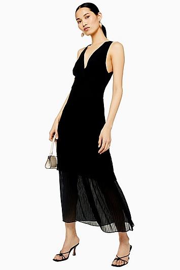 Topshop Black Pleat Tiered Midaxi Dress