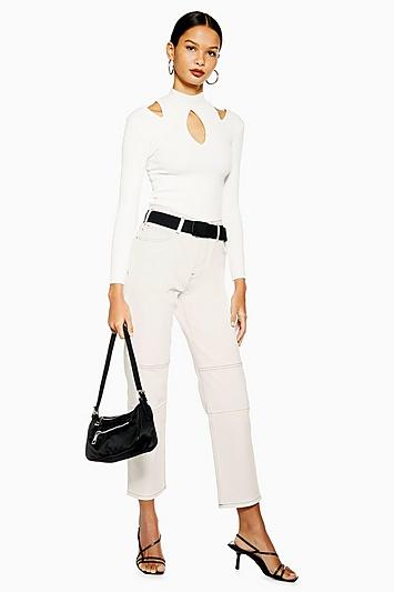 Topshop Ecru Belted Utility Jeans
