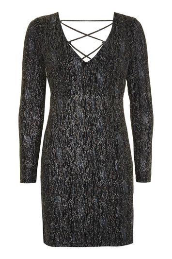 Topshop Petite Sparkle Lace Up Mini Dress