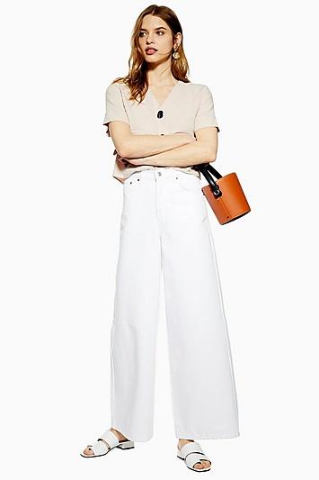 Topshop White Slim Wide Leg Jeans