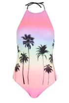 Topshop High Neck Palm Print Swimsuit