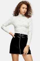 Topshop Petite Grey Knitted Marl Funnel Neck Top