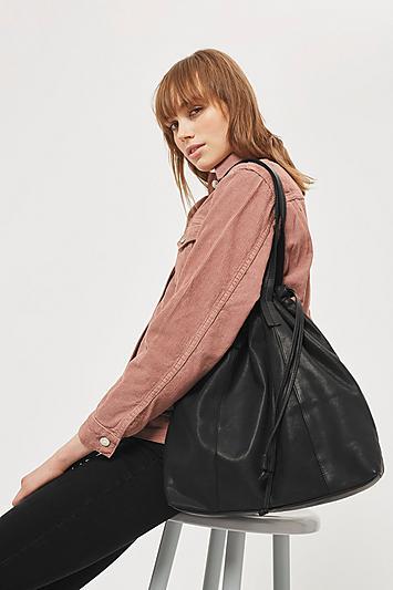 Topshop Leather Drawstring Tote Bag