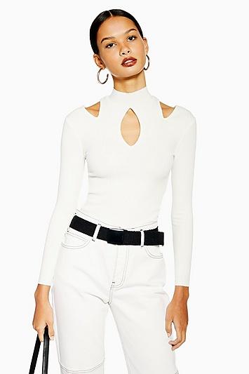 Topshop Cut Out Long Sleeve Top