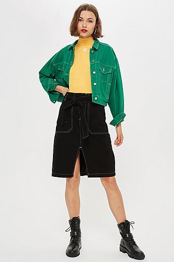 Topshop Utility Denim Midi Skirt