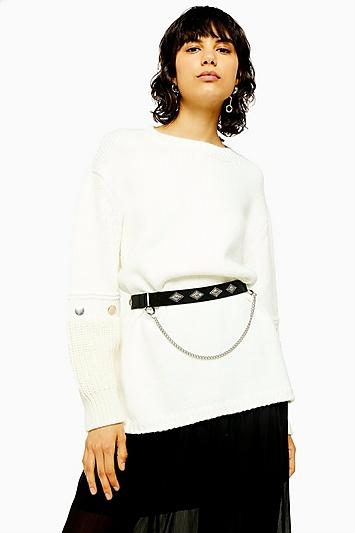 Topshop Idol Popper Sleeve Longline Jumper