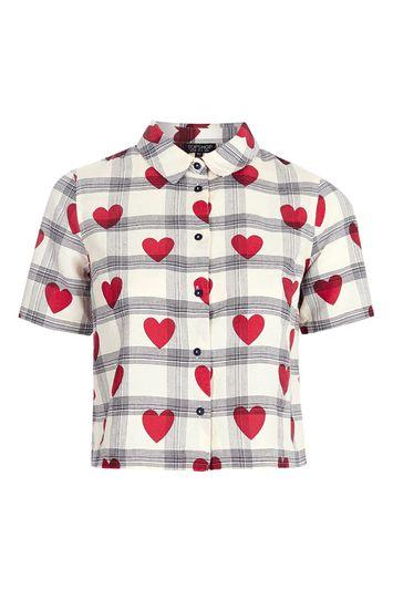Topshop Crop Heart Check Shirt