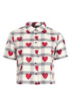 Topshop Crop Heart Check Shirt