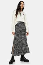 Topshop Tall Black And White Floral Pleat Midi Skirt