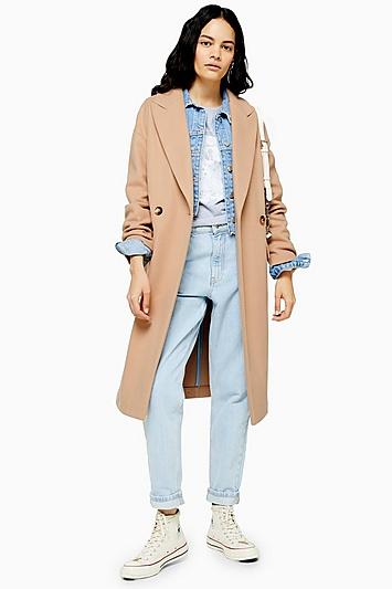 Topshop Camel Double Breasted Coat