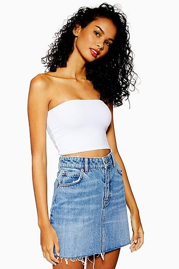 Topshop White Ribbed Bandeau Top