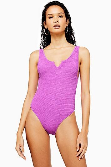 Topshop Lilac Crinkle Notch Swimsuit