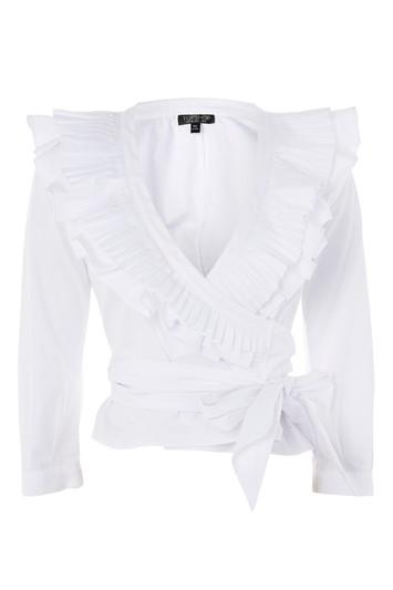 Topshop Pleated Ruffle Wrap Top