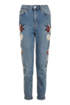 Topshop Tall Floral Embroidered Mom Jeans