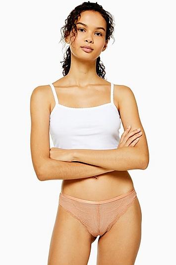 Topshop Tan Elastic Waistband Brazilian Knickers