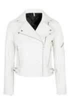 Topshop White Leather Biker Jacket