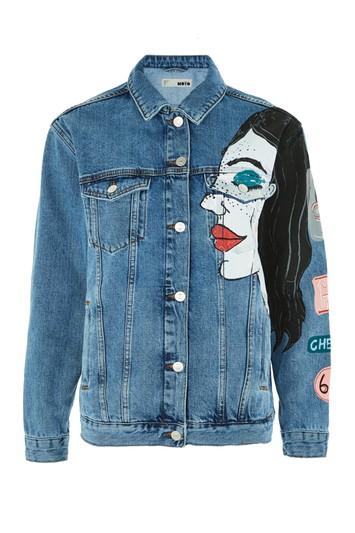 Topshop Moto Premium Painted Denim Jacket