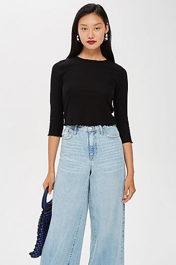 Topshop Petite Long Sleeve Waffle Top