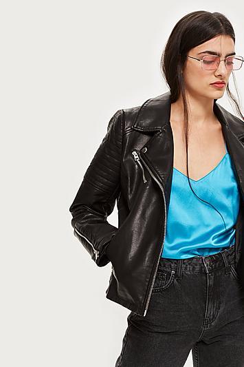 Topshop Petite Black Polyurethane Biker Jacket
