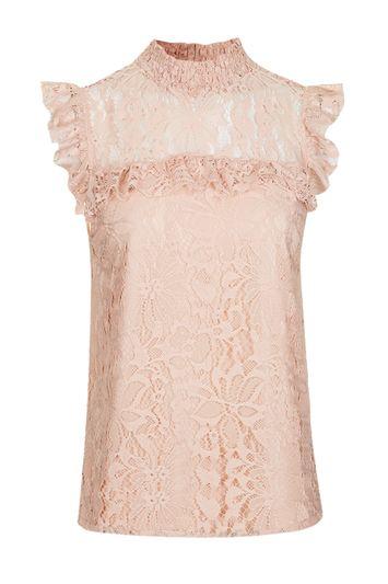 Topshop Tall Lace Ruffle Shell Top