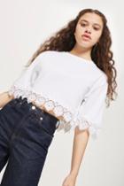 Topshop Lace Trim Cropped T-shirt