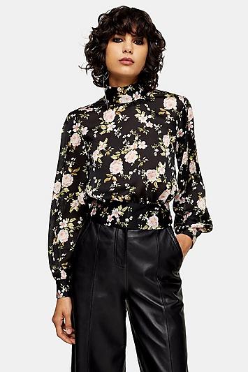 Topshop Floral Split Tie Back Blouse