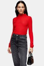 Topshop Knitted Mixed Ribbed Funnel Neck Jumper