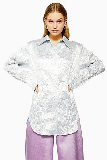 Topshop *silver Crinkle Shirt By Boutique