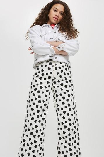Topshop Moto Spotty Cropped Wide Leg Jeans