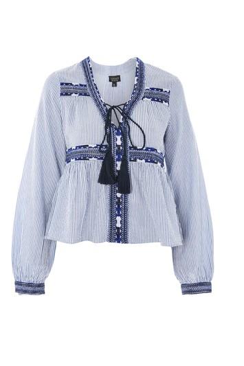 Topshop Stripe Embroidered Smock Top