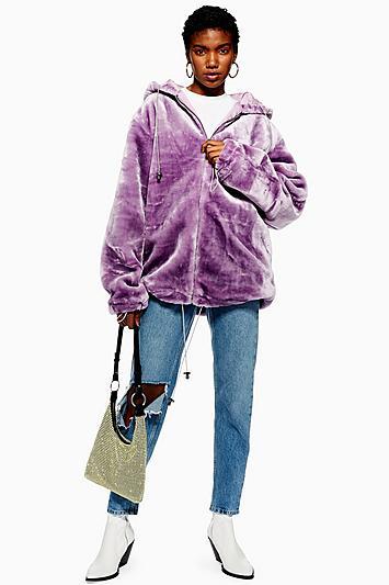 Topshop Faux Fur Zip Hoodie By Story Of Lola