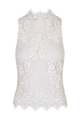 Topshop Lace Eyelash Highneck Top