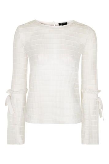 Topshop Sheer Stripe Tie Sleeve Top