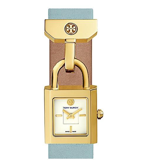 Tory Burch Surrey Watch, Light Blue Leather/gold-tone, 22 X 23.5 Mm